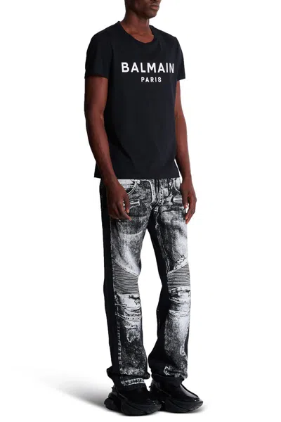 Balmain Black Crewneck T-shirt With Logo Lettering On The Front In Black