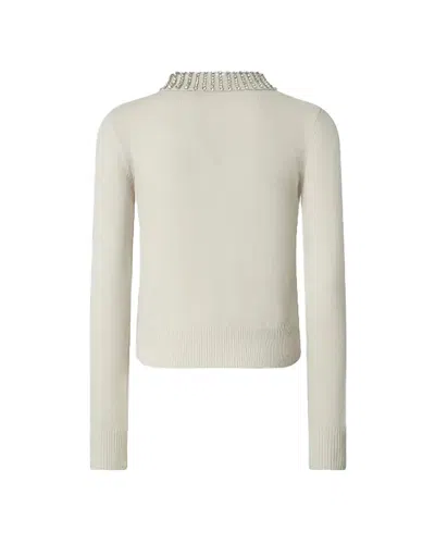 Pinko Sweater With Collar And Rhinestones In Neutral