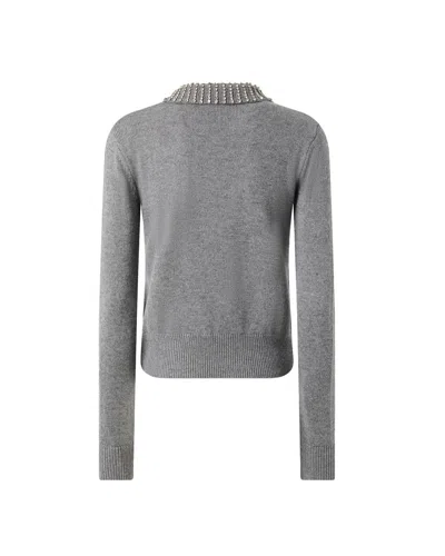 Pinko Sweater With Collar And Rhinestones In Gray