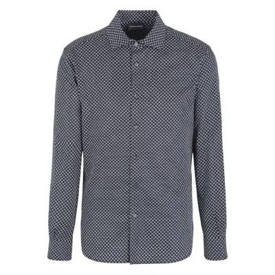 Emporio Armani Printed Stretch-cotton Shirt With Button-down Collar In Black