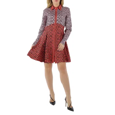 Versace Ladies La Greca Monogram Silk Midi Shirt Dress In Multi