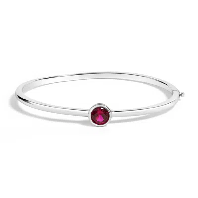 Haus Of Brilliance .925 Sterling Silver 7x7mm Created Red Ruby Solitaire Bangle Bracelet In White