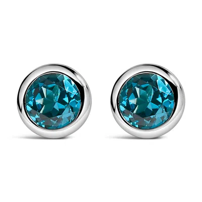 Haus Of Brilliance .925 Sterling Silver 6mm Bezel Set Created Blue Topaz Solitaire Stud Earrings In Blue