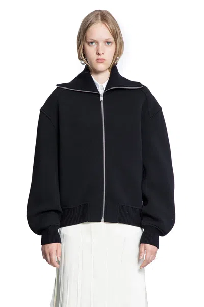 Jil Sander Wool Blend Bomber Jacket With High Collar In Black