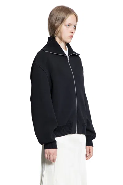Jil Sander Wool Blend Bomber Jacket With High Collar In Black