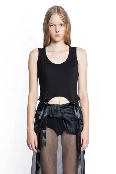 Simone Rocha Tank Top With Bow Tails And Asymmetric Hem In Black