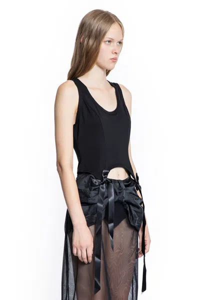Simone Rocha Tank Top With Bow Tails And Asymmetric Hem In Black