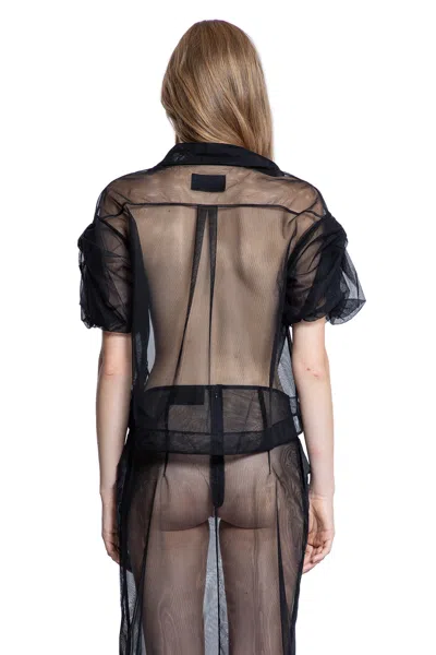Simone Rocha Sheer Cropped Puff Bow Sleeve Shirt In Black