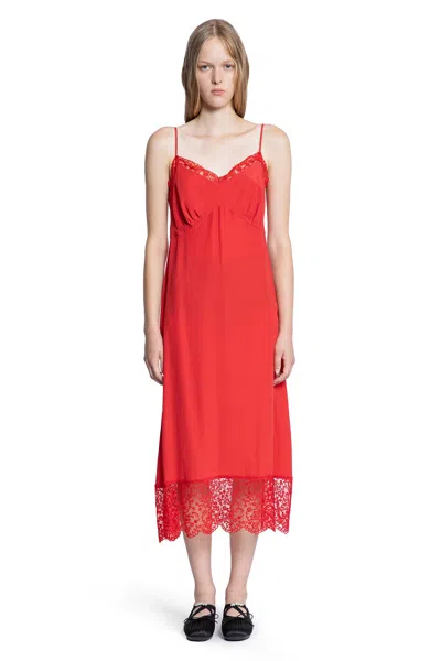 Simone Rocha Lace-trim Crepe De Chine Midi Slip Dress In Red