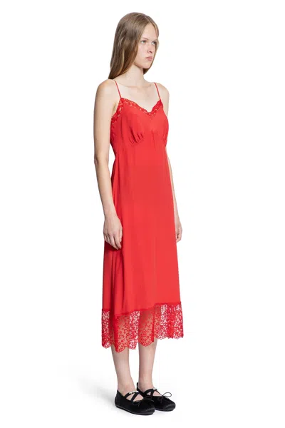 Simone Rocha Lace-trim Crepe De Chine Midi Slip Dress In Red