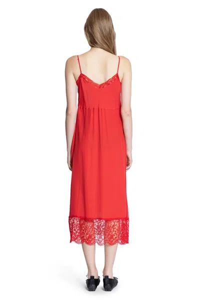 Simone Rocha Lace-trim Crepe De Chine Midi Slip Dress In Red