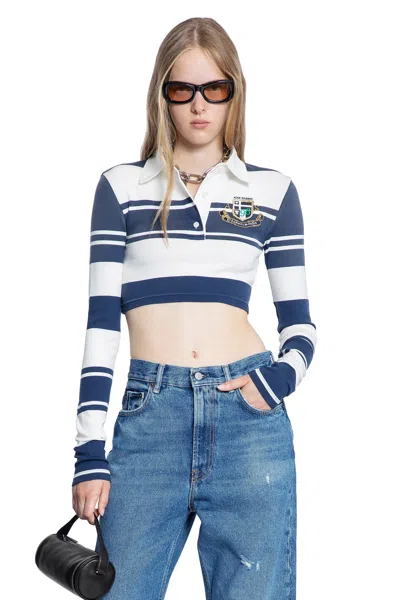 Acne Studios Striped Cropped Cotton Polo Shirt In Multi