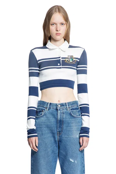 Acne Studios Striped Cropped Cotton Polo Shirt In Multi