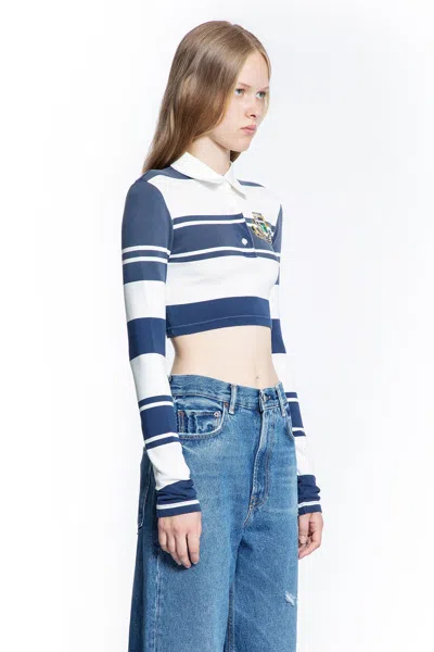 Acne Studios Striped Cropped Cotton Polo Shirt In Multi