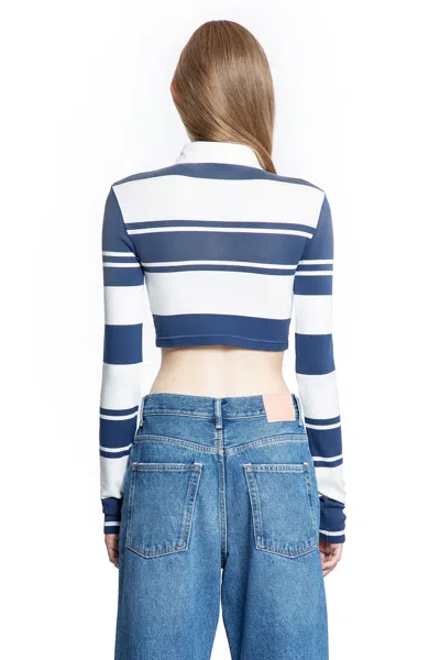 Acne Studios Striped Cropped Cotton Polo Shirt In Multi