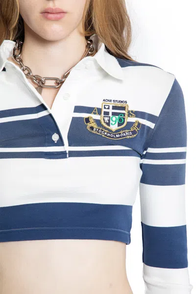 Acne Studios Striped Cropped Cotton Polo Shirt In Multi