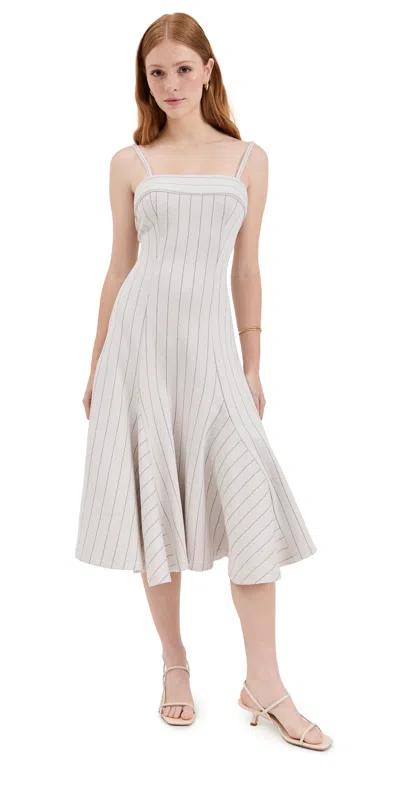 Rosetta Getty Godet-detailed Pinstriped Jacquard Dress In Gray
