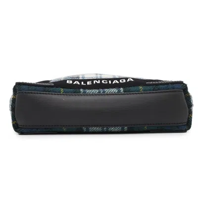 Pre-owned Balenciaga Black Green Wool Canvas Handbag Shoulder Bag ()