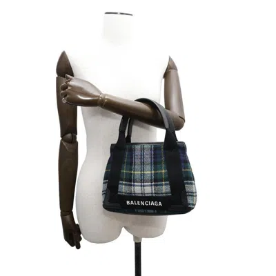 Pre-owned Balenciaga Black Green Wool Canvas Handbag Shoulder Bag ()