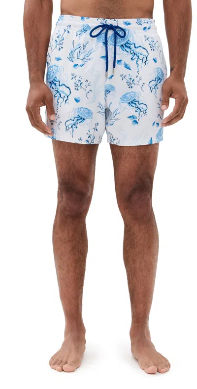 Vilebrequin Stretch Short Swim Shorts Medusa And Shells In Blue