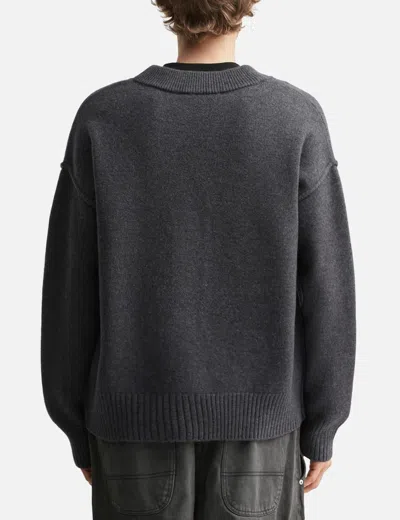 Ami Alexandre Mattiussi Ami Dark Grey Wool Cardigan In Black