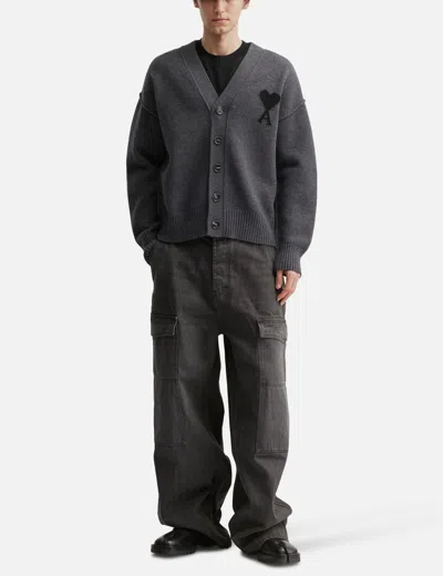 Ami Alexandre Mattiussi Ami Dark Grey Wool Cardigan In Black
