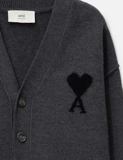 Ami Alexandre Mattiussi Ami Dark Grey Wool Cardigan In Black