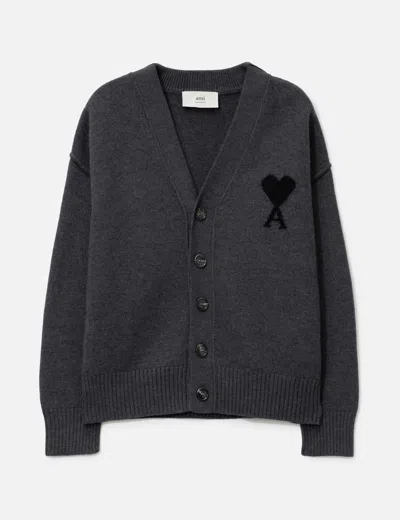 Ami Alexandre Mattiussi Ami Dark Grey Wool Cardigan In Black