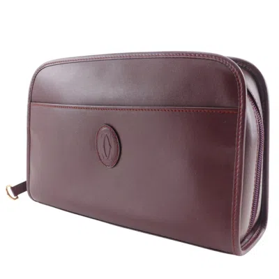 Pre-owned Cartier Must Bordeaux Red Color Wine Red Leather Clutch Bag ()