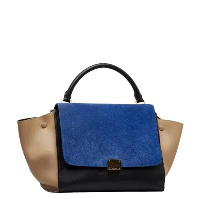 Pre-owned Celine Trapeze Beige Black Blue Leather Handbag Shoulder Bag ()