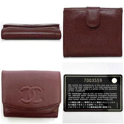 Pre-owned Chanel Red Color Grained Calfskin Leather Wallet (bi-fold) ()