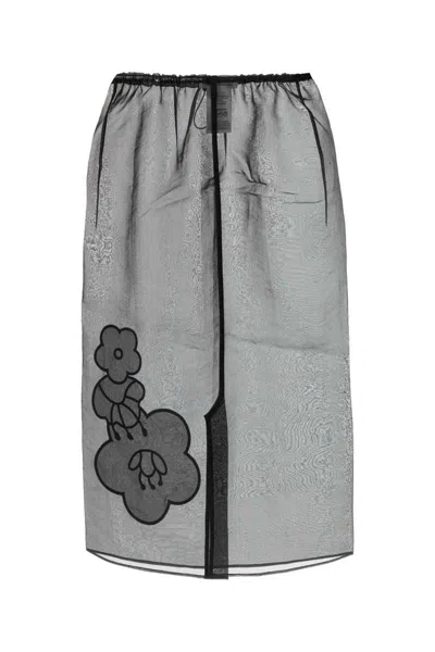 Cecilie Bahnsen Sheer Floral Applique Midi Skirt In Black