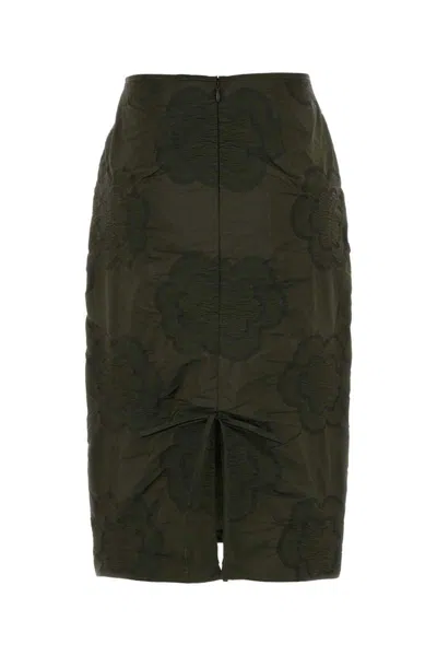 Cecilie Bahnsen Allegra Skirt With Floral Pattern And Ruched Detail In Green