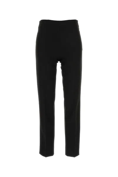 Pt Torino High-waisted Black Trousers With Tailored Front Pleats And Hem Slits In Animal Print