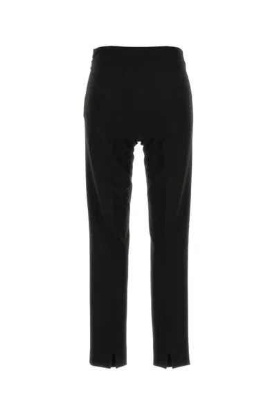Pt Torino High-waisted Black Trousers With Tailored Front Pleats And Hem Slits In Animal Print