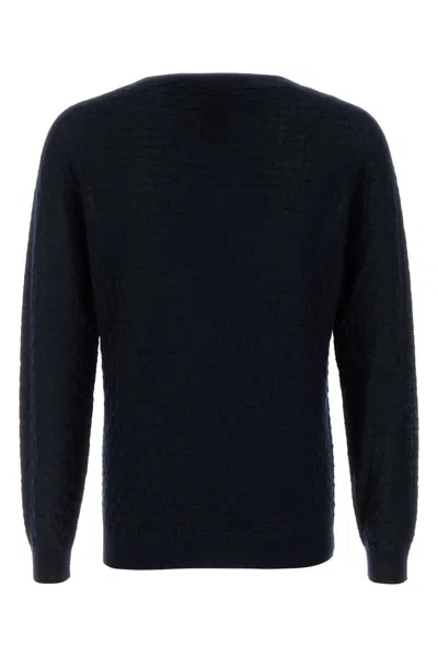 Giorgio Armani Cashmere Blend Crew Neck Sweater With Textured Pattern In Black