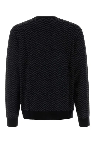 Giorgio Armani Embroidered Stretch Wool Blend Sweater In Black