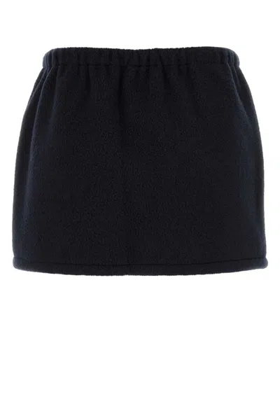 Miu Miu Fleece Miniskirt With Drawstring Waist And Zip Pockets In Black