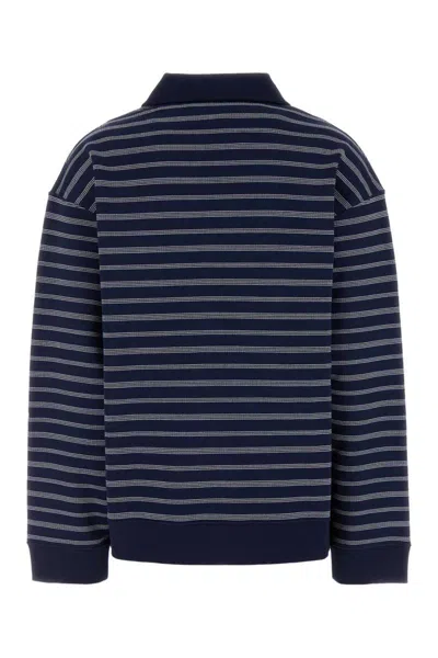 Miu Miu Striped Cotton Sweatshirt With Pointed Collar In Multi