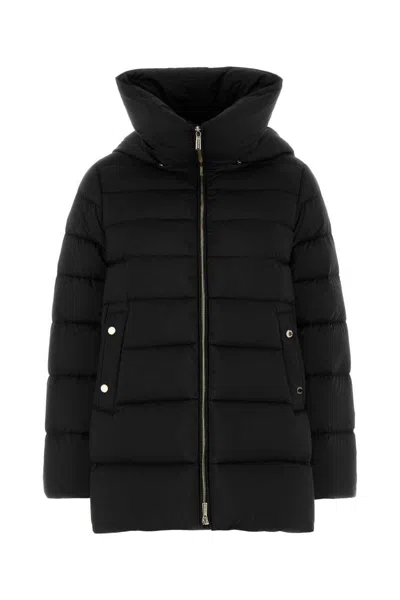 Moorer Hooded Quilted Down Jacket With Snap Button Pockets In Black