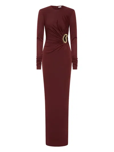 Rebecca Vallance Mischa Embellished Gathered Stretch-jersey Gown In Burgundy