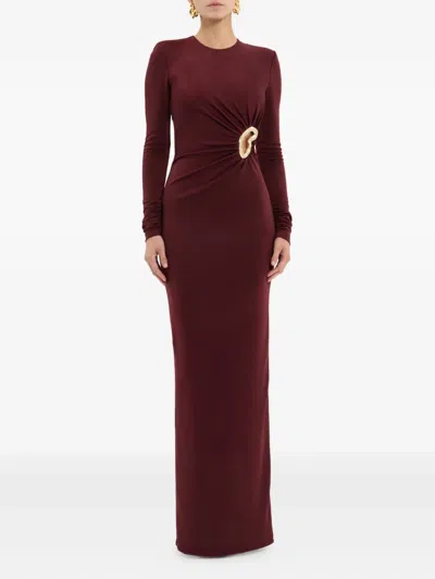Rebecca Vallance Mischa Embellished Gathered Stretch-jersey Gown In Burgundy