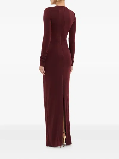 Rebecca Vallance Mischa Embellished Gathered Stretch-jersey Gown In Burgundy