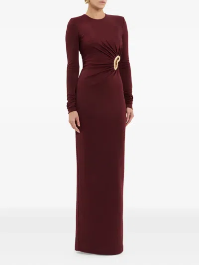 Rebecca Vallance Mischa Embellished Gathered Stretch-jersey Gown In Burgundy
