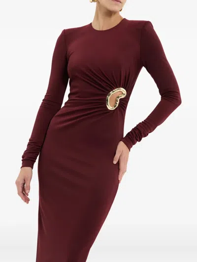 Rebecca Vallance Mischa Embellished Gathered Stretch-jersey Gown In Burgundy