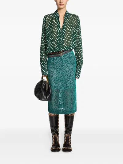 Dries Van Noten Devoré Spot-pattern Skirt In Green