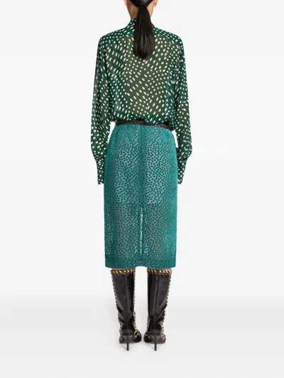 Dries Van Noten Devoré Spot-pattern Skirt In Green