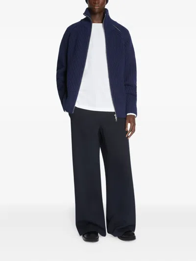 Dries Van Noten Men Zippered Wool Sweater In Blue