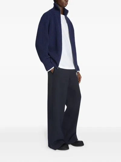 Dries Van Noten Men Zippered Wool Sweater In Blue