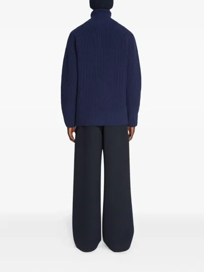 Dries Van Noten Men Zippered Wool Sweater In Blue